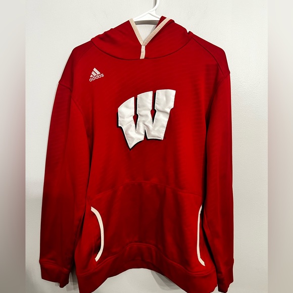 adidas Other - Wisconsin Badgers Sweater Adult Medium‎ Red White Hoodie Sweatshirt Adidas Mens